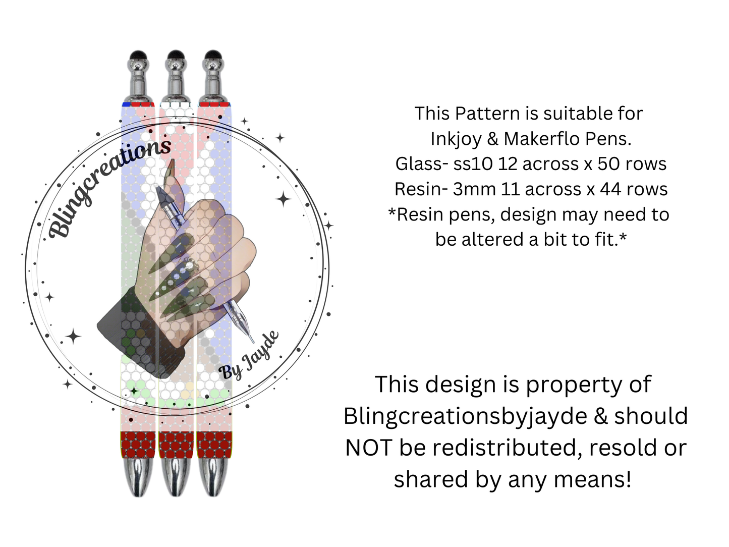 "Mexican Flag/Cuban Flag" Rhinestone Pen Template
